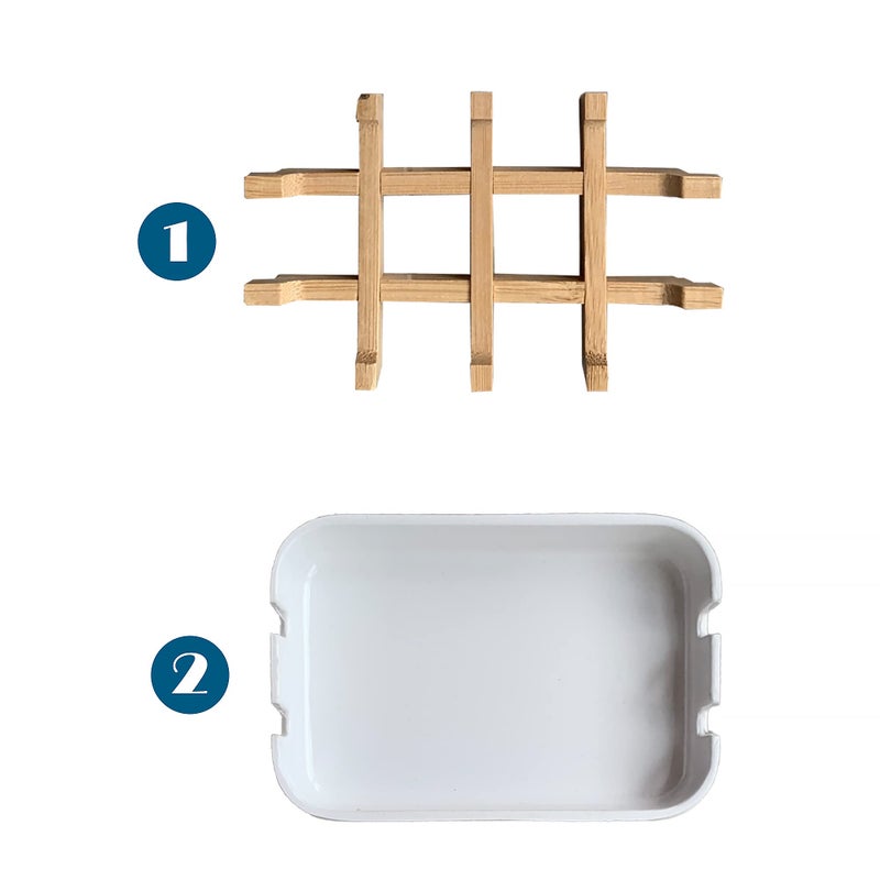 Aoheuo Modern Bamboo Fiber soap Holder and soap Dish Combination (Removable),5.12 Long by 3 Wide, 0.98 inches high, Used in Kitchens, bathrooms, and bar Sinks (White(2 Pack)) - Image 5